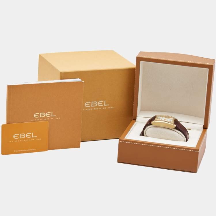 Pre Owned Ebel Silver 18K Yellow Gold Alligator Leather Brasilia 1215618 Men's Wristwatch 32.50 mm