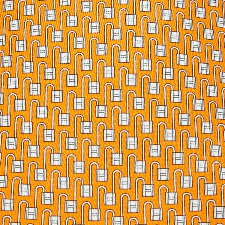 Pre Owned Hermès Orange Cadena H Silk Tie