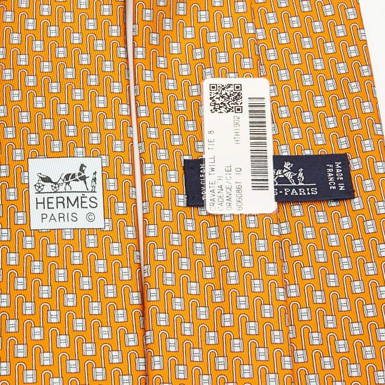 Pre Owned Hermès Orange Cadena H Silk Tie
