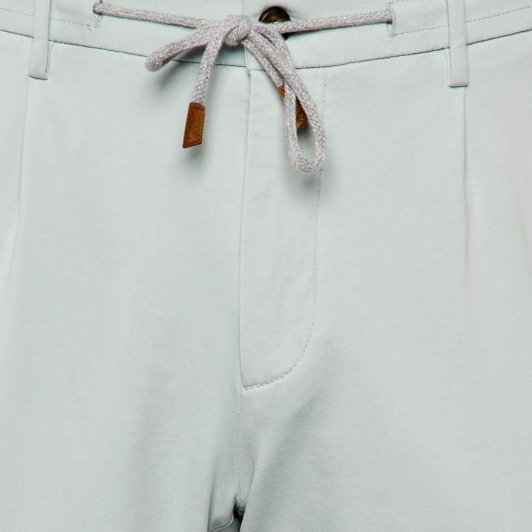 Pre Owned Eleventy Pale Blue Cotton Blend Drawstring Trousers L