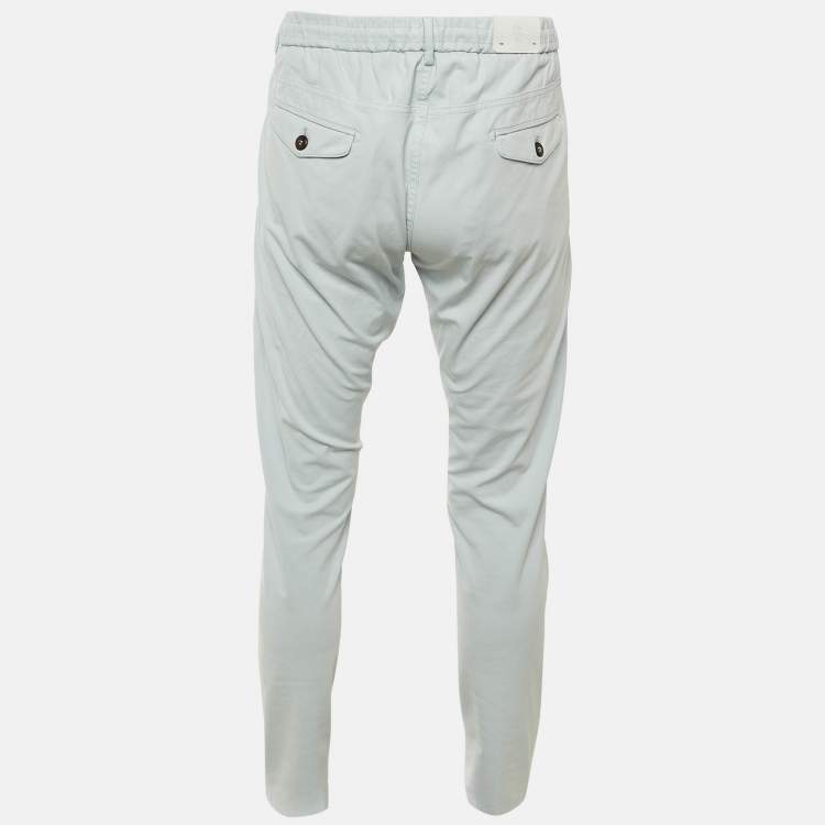 Pre Owned Eleventy Pale Blue Cotton Blend Drawstring Trousers L