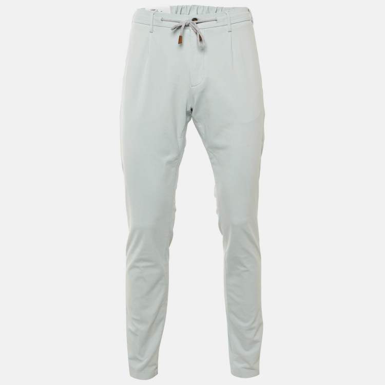 Pre Owned Eleventy Pale Blue Cotton Blend Drawstring Trousers L