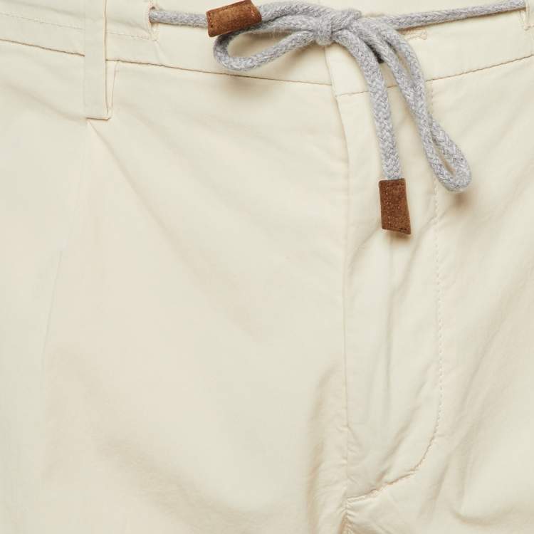 Pre Owned Eleventy Beige Cotton Drawstring Trousers L