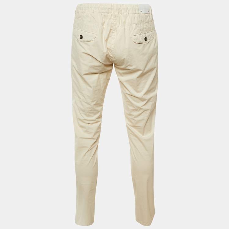 Pre Owned Eleventy Beige Cotton Drawstring Trousers L