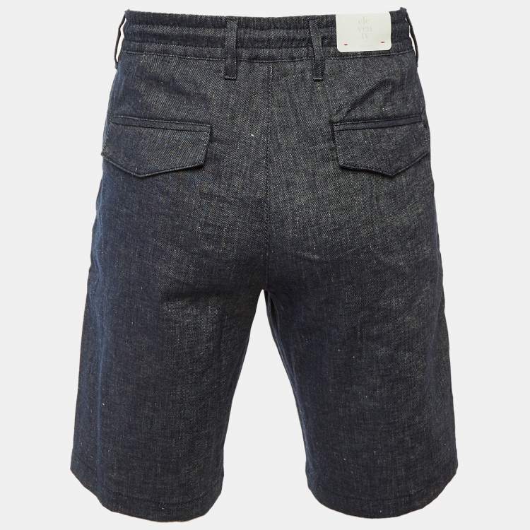 Pre Owned Eleventy Dark Blue Cotton & Linen Shorts L