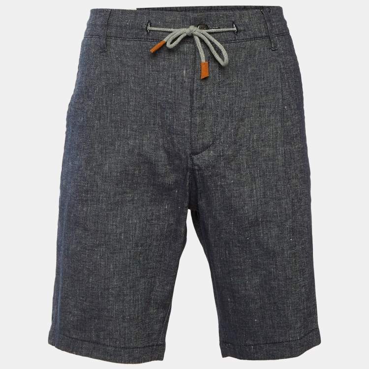 Pre Owned Eleventy Dark Blue Cotton & Linen Shorts L