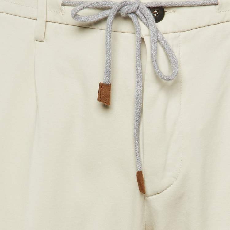 Pre Owned Eleventy Beige Cotton Blend Drawstring Trousers L