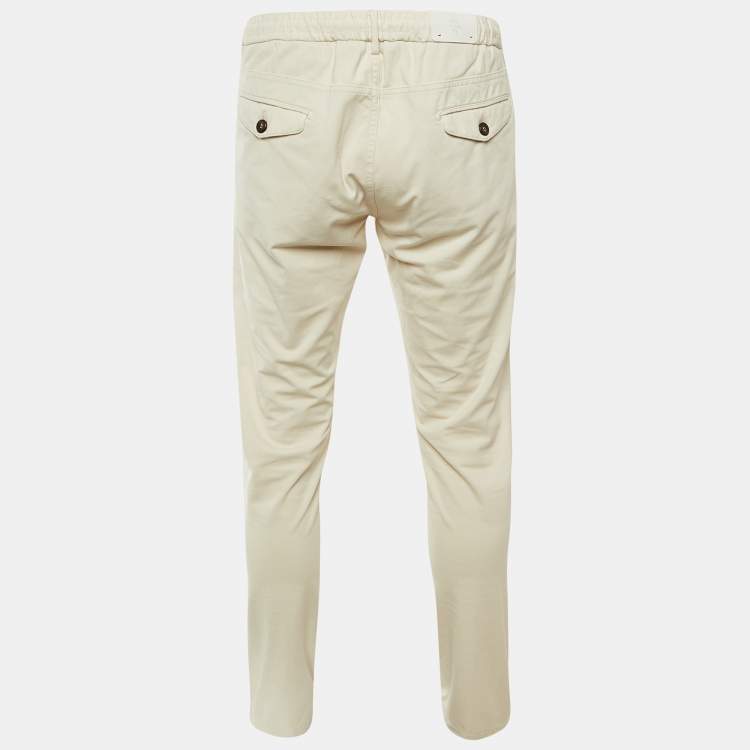 Pre Owned Eleventy Beige Cotton Blend Drawstring Trousers L