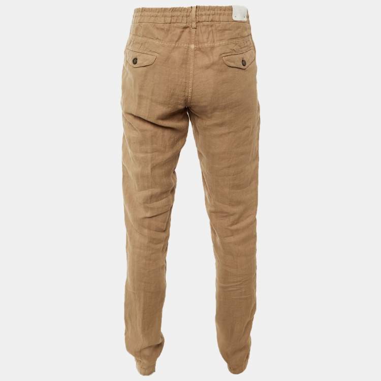 Pre Owned Eleventy Brown Linen Trousers L