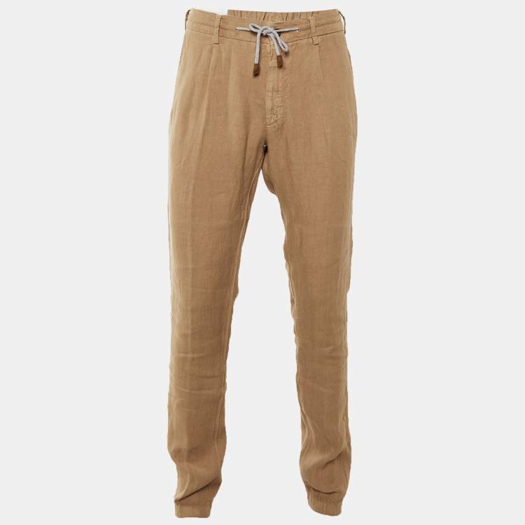 Pre Owned Eleventy Brown Linen Trousers L