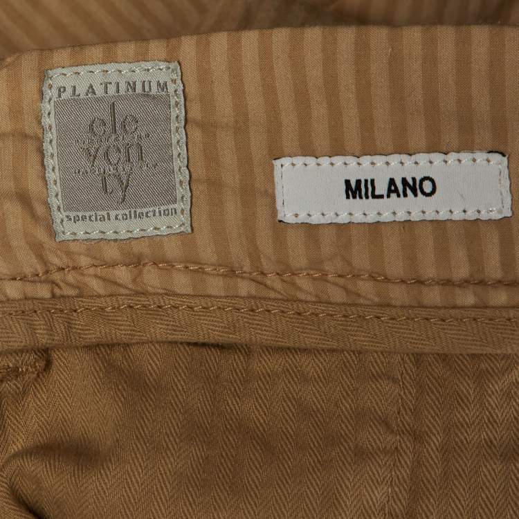 مملوكة مسبقًا Eleventy Beige Striped Cotton Blend Trousers L