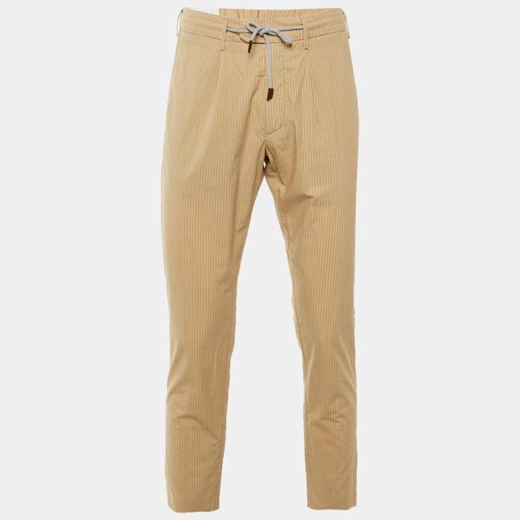 مملوكة مسبقًا Eleventy Beige Striped Cotton Blend Trousers L