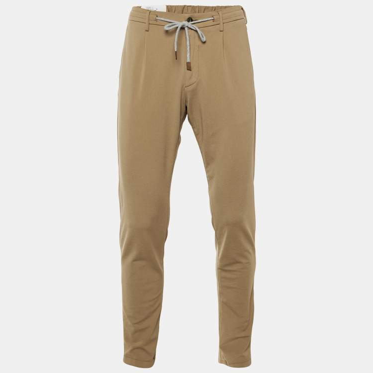Pre Owned Eleventy Beige Cotton Blend Drawstring Trousers L