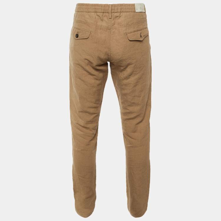 Pre Owned Eleventy Khaki Linen Drawstring Trousers M 