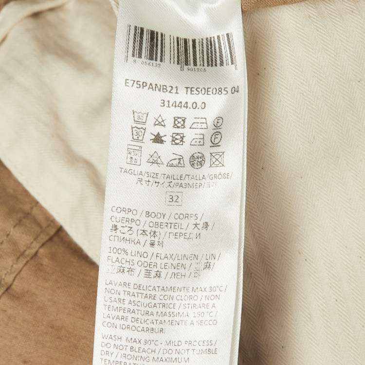 Pre Owned Eleventy Khaki Linen Drawstring Trousers M 