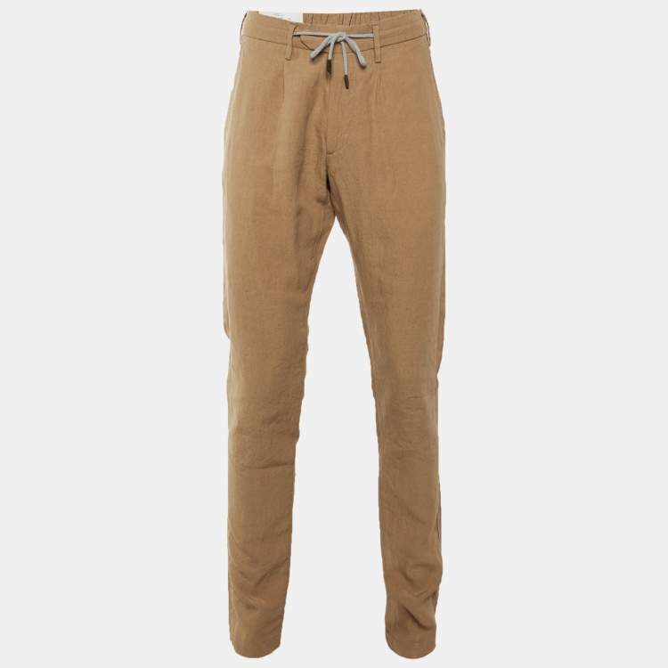 Pre Owned Eleventy Khaki Linen Drawstring Trousers M 