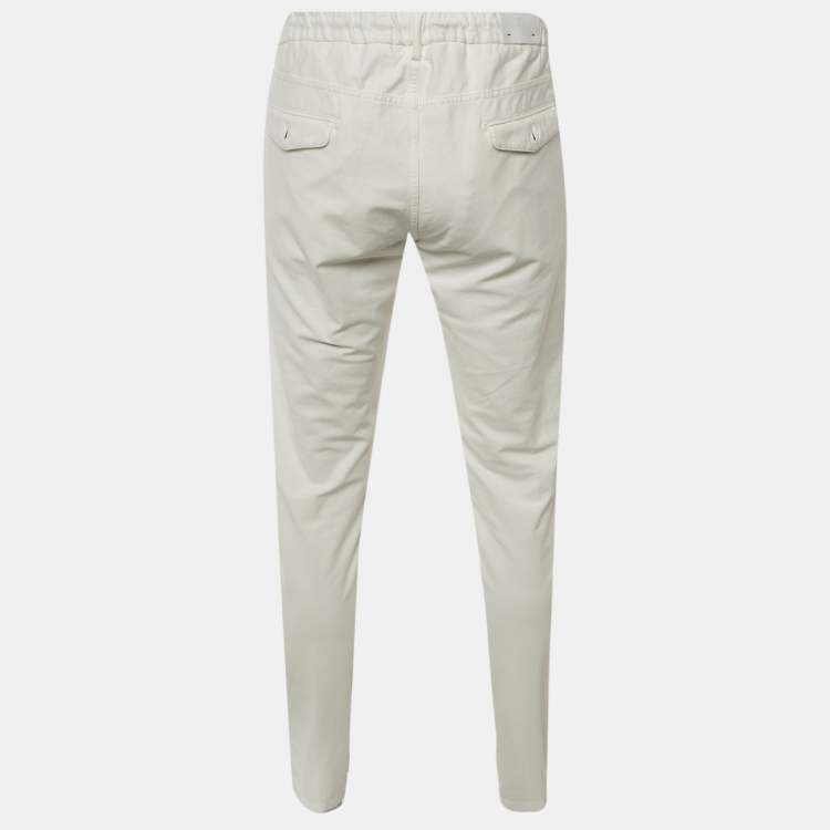 مملوكة مسبقًا Eleventy White Cotton Blend Drawstring Trousers L