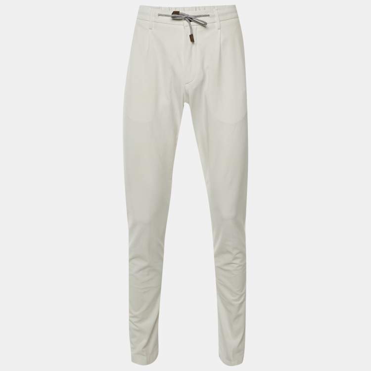 مملوكة مسبقًا Eleventy White Cotton Blend Drawstring Trousers L