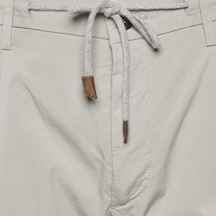 Pre Owned Eleventy Grey Cotton Drawstring Trousers L