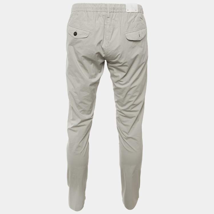 Pre Owned Eleventy Grey Cotton Drawstring Trousers L