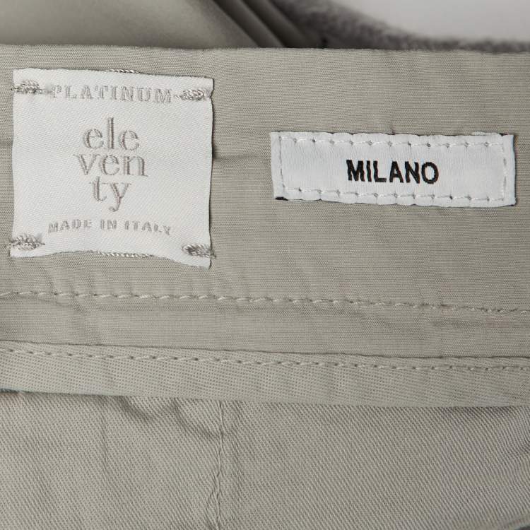 Pre Owned Eleventy Grey Cotton Drawstring Trousers L