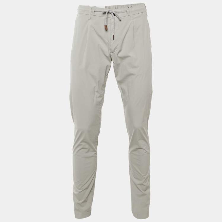 Pre Owned Eleventy Grey Cotton Drawstring Trousers L