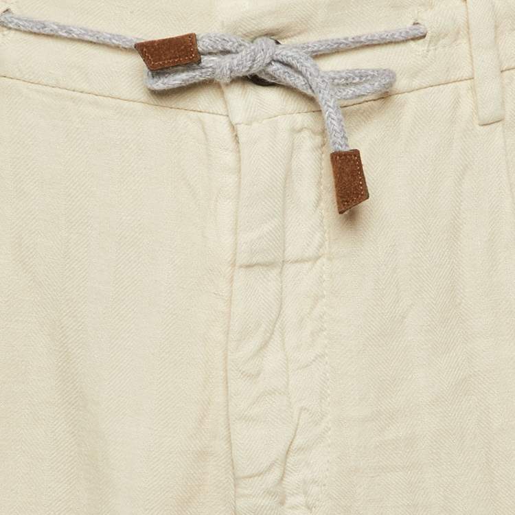 Pre Owned Eleventy Beige Linen Drawstring Trousers L