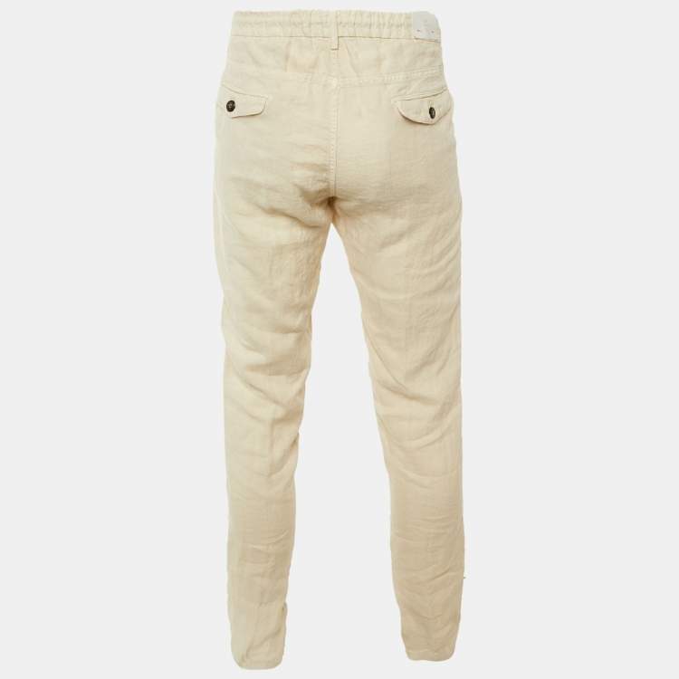 Pre Owned Eleventy Beige Linen Drawstring Trousers L