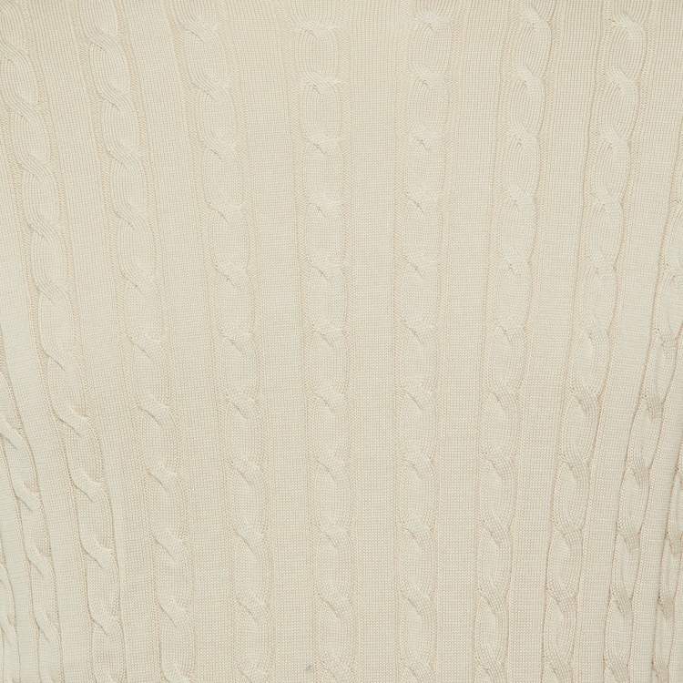 Pre Owned Eleventy Beige Cable Knit Crew Neck T-Shirt L