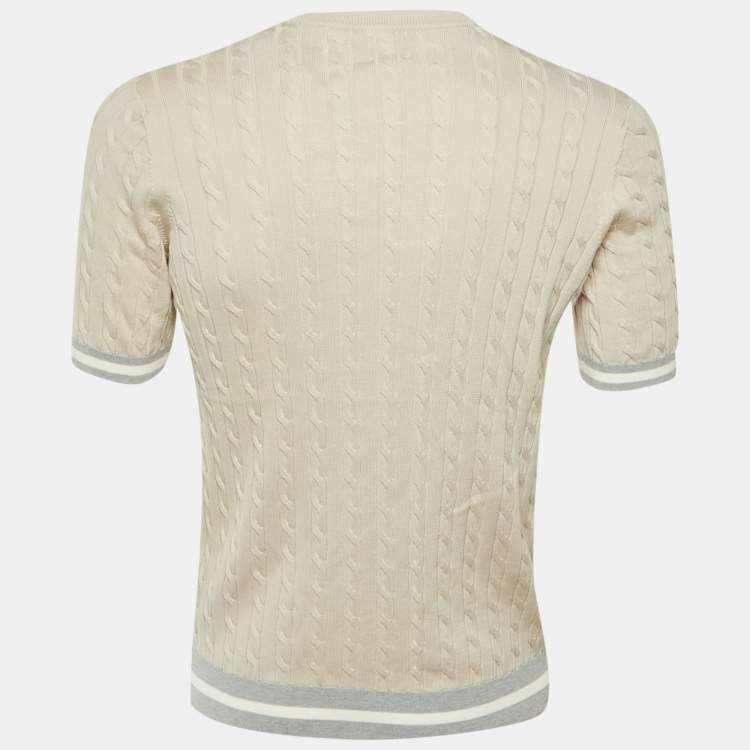 Pre Owned Eleventy Beige Cable Knit Crew Neck T-Shirt L