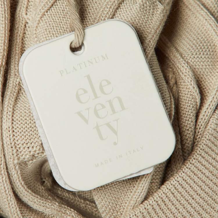 Pre Owned Eleventy Beige Cable Knit Crew Neck T-Shirt L