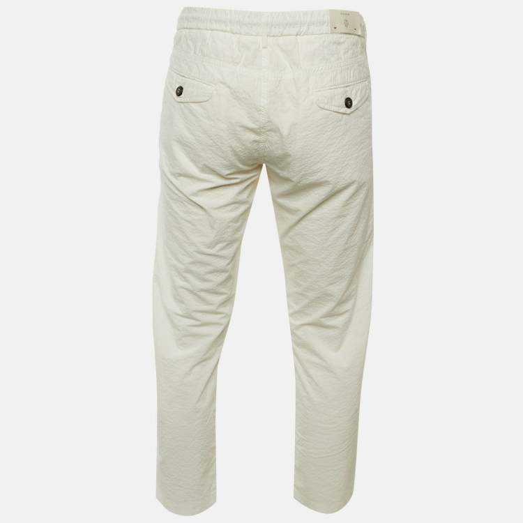 Pre Owned Eleventy White Textured Cotton Pants L/Waist 33"