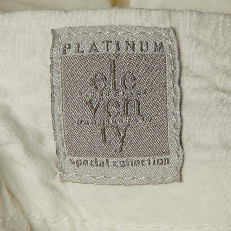 Pre Owned Eleventy White Textured Cotton Pants L/Waist 33"