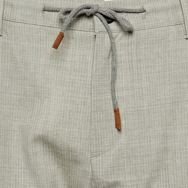 Pre Owned Eleventy Grey Pin Striped Wool Pleated Pants L/Waist 34"