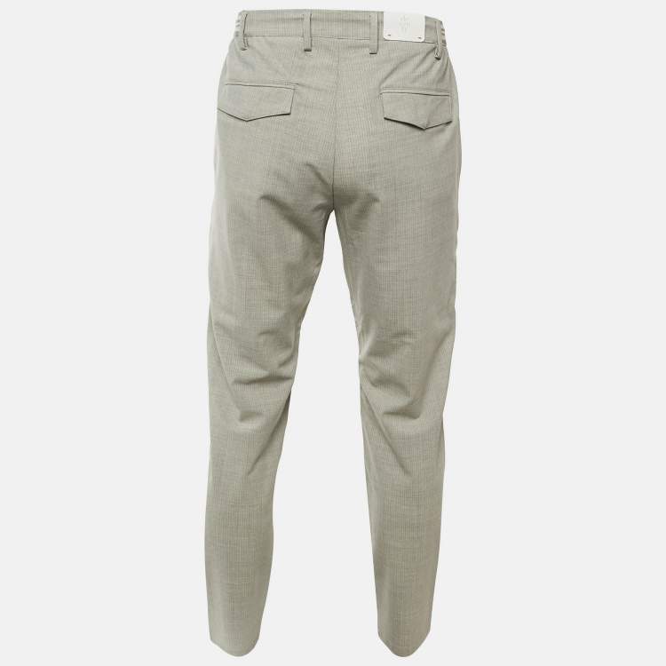 Pre Owned Eleventy Grey Pin Striped Wool Pleated Pants L/Waist 34"