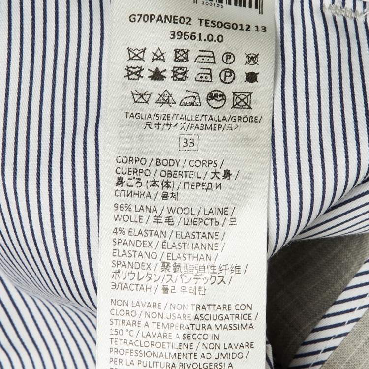 Pre Owned Eleventy Grey Pin Striped Wool Pleated Pants L/Waist 34"