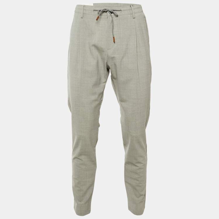 Pre Owned Eleventy Grey Pin Striped Wool Pleated Pants L/Waist 34"