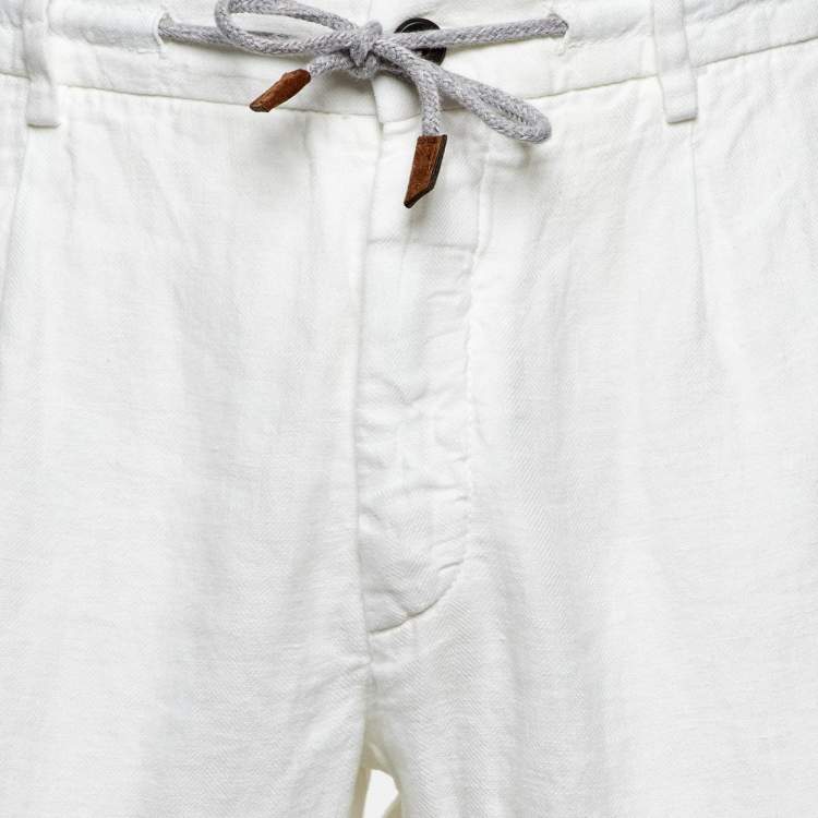 Pre Owned Eleventy White Linen Milano Drawstring Waist Pants L