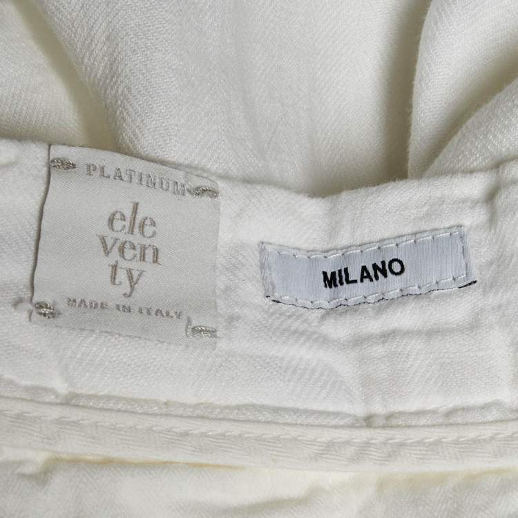 Pre Owned Eleventy White Linen Milano Drawstring Waist Pants L