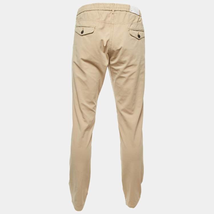 Pre Owned Eleventy Beige Cotton Blend Elasticised Waist Pants M/Waist 32"