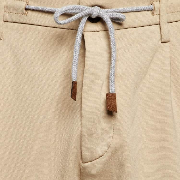 Pre Owned Eleventy Beige Cotton Blend Elasticised Waist Pants M/Waist 32"
