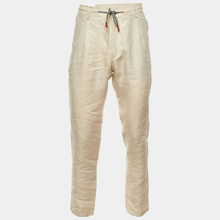 Pre Owned Eleventy Beige Linen Elasticised Waist Pants M/Waist 31"