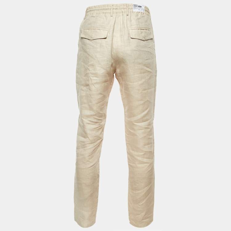 Pre Owned Eleventy Beige Linen Elasticised Waist Pants M/Waist 31"