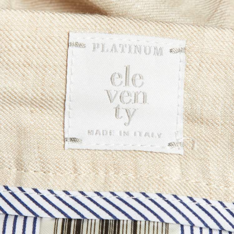 Pre Owned Eleventy Beige Linen Elasticised Waist Pants M/Waist 31"