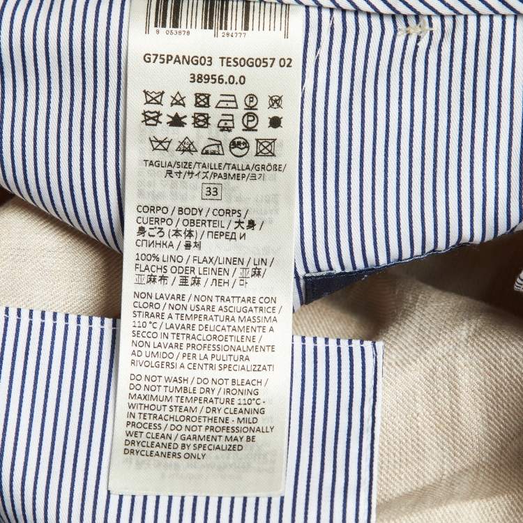 Pre Owned Eleventy Beige Linen Elasticised Waist Pants M/Waist 31"