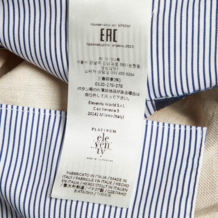 Pre Owned Eleventy Beige Linen Elasticised Waist Pants M/Waist 31"