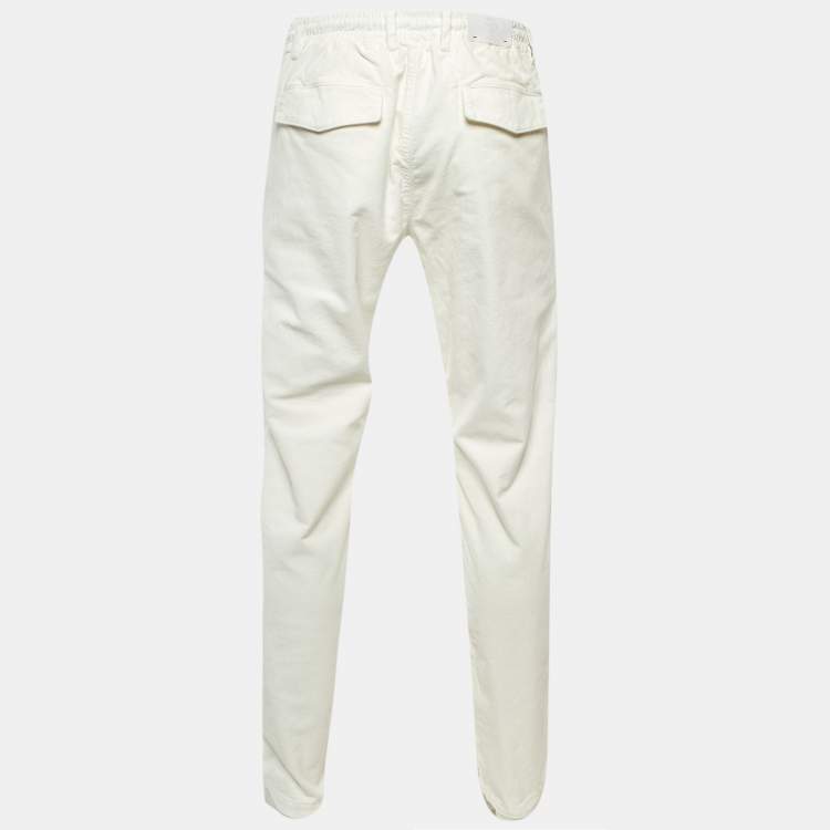 Pre Owned Eleventy White Cotton Velour Drawstring Waist Pants M