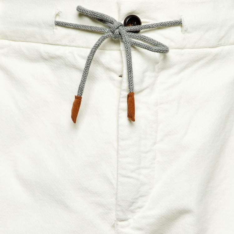 Pre Owned Eleventy White Cotton Velour Drawstring Waist Pants M