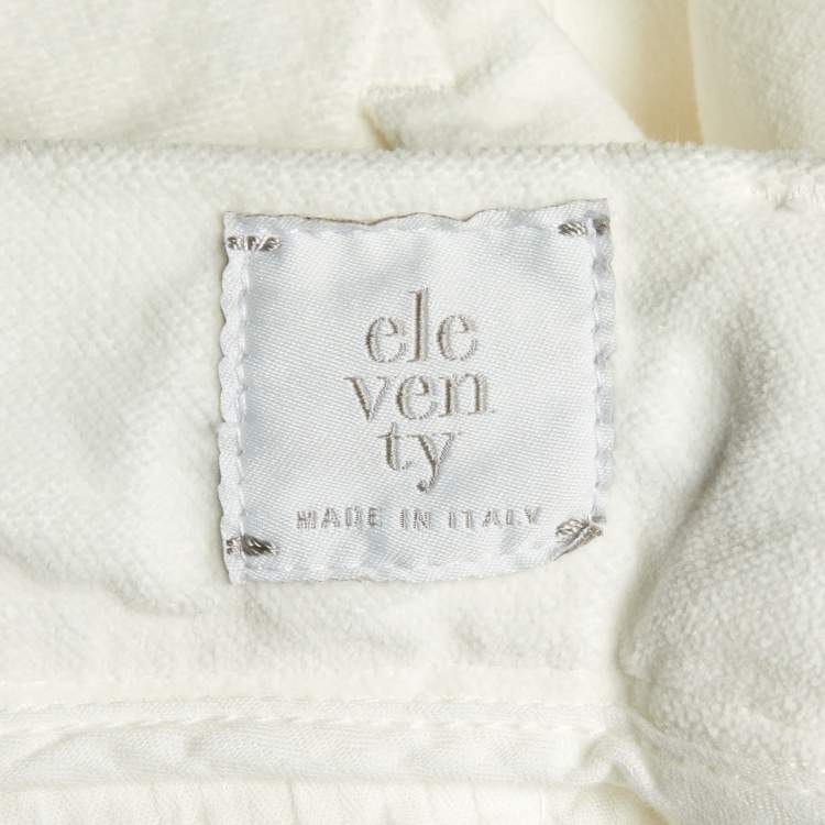 Pre Owned Eleventy White Cotton Velour Drawstring Waist Pants M