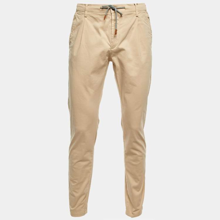 Pre Owned Eleventy Beige Cotton Drawstring Waist Pants M/Waist 32"